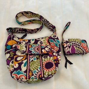 Vera Bradley Plum Crazy Clara Shoulder Purse Crossbody with Matching Wallet